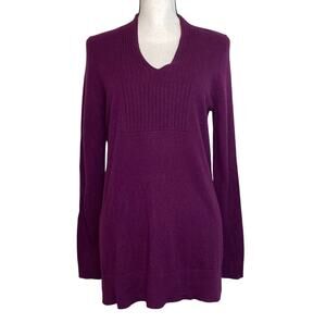 Griffen 100% Cashmere Purple Tunic Sweater Ribbed Panel Size Small
